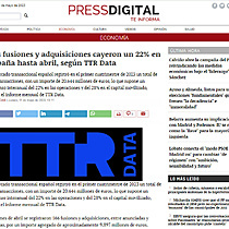 Las fusiones y adquisiciones cayeron un 22% en Espaa hasta abril, segn TTR Data